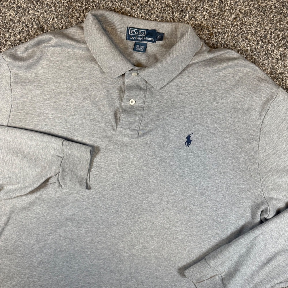 Polo Ralph Lauren Mens XL Soft Cotton Gray Long Sleeved Polo Embroidered Pony